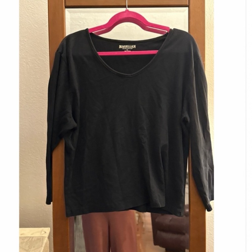 Magellan Sportswear Black Long Sleeve V‎ Neck 100% Cotton Tee Shirt Top XXL